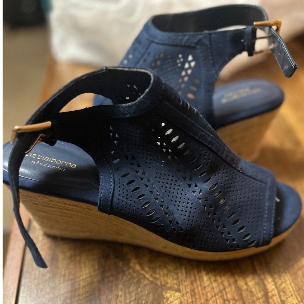 Liz Claiborne Women's Blue Wedge Sandals Size 10 M
